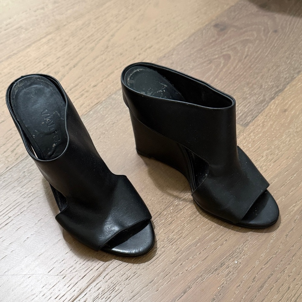 Vince Black Open-Toe Wedge Mule